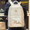 Balo da cá Alligator white đính logo vương miện và chữ Bella vàng Au750