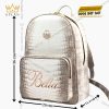 Balo da cá Alligator white đính logo vương miện và chữ Bella vàng Au750
