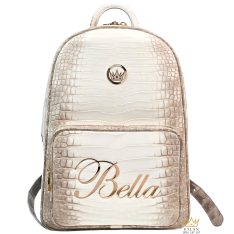 Balo da cá Alligator white đính logo vương miện và chữ Bella vàng Au750