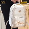 Balo da cá Alligator white đính logo vương miện và chữ Bella vàng Au750