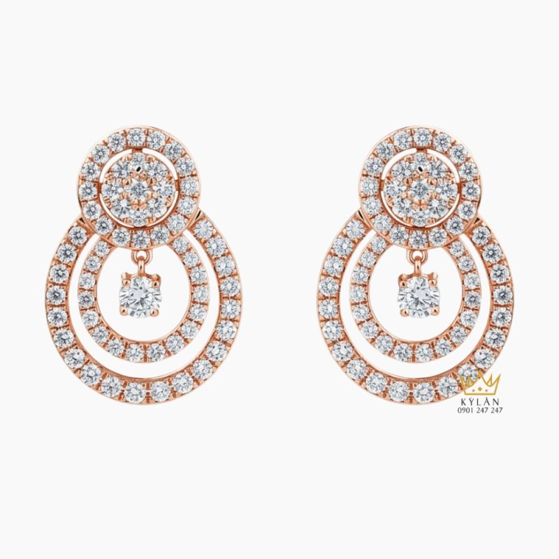 Bông tai vàng hồng Au750 đính kim cương