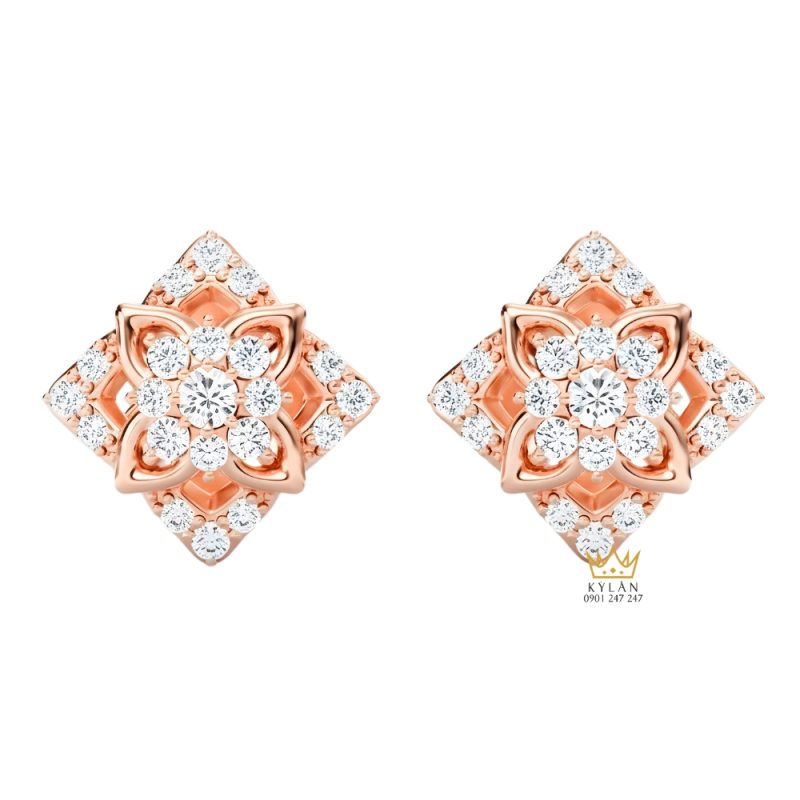 Bông tai vàng hồng Au750 đính kim cương