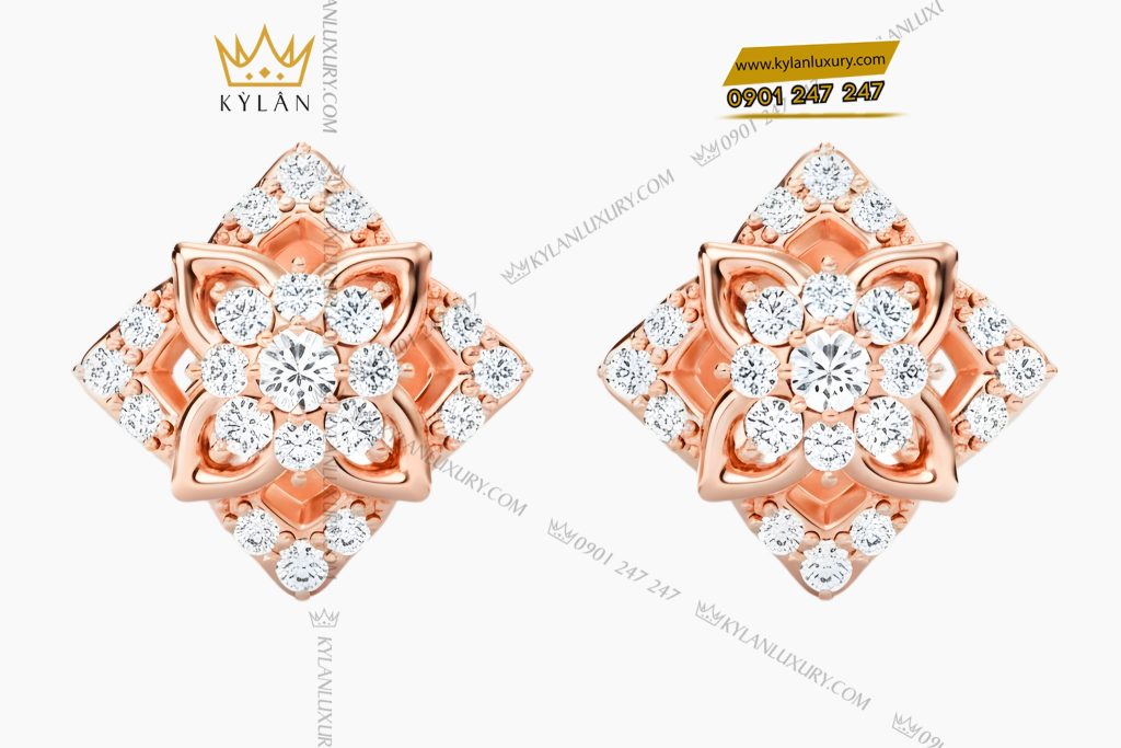 Bông tai vàng hồng Au750 đính kim cương