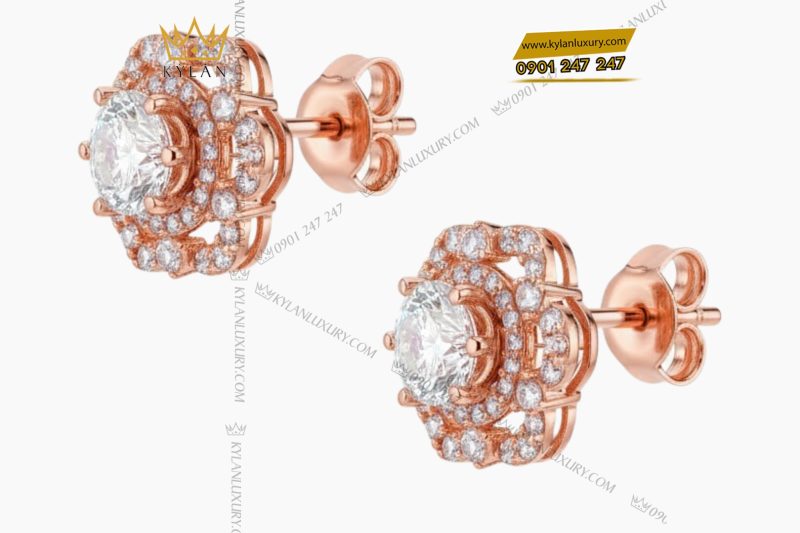 Bông tai vàng hồng Au750 đính kim cương
