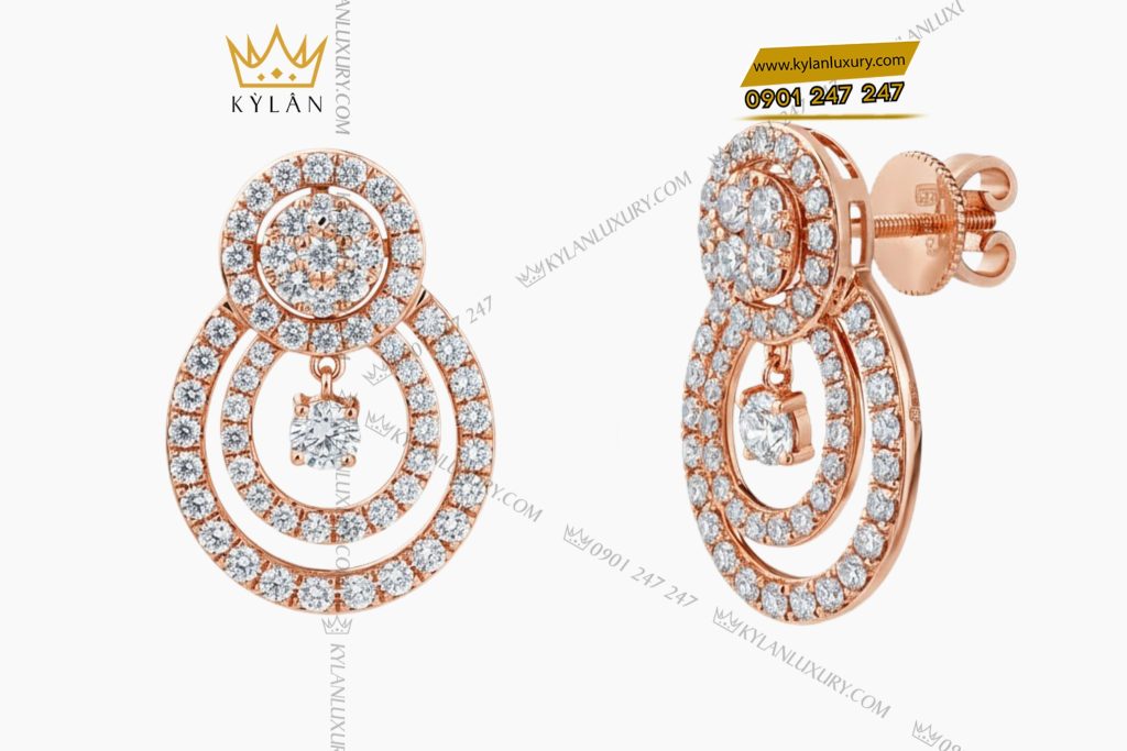 Bông tai vàng hồng Au750 đính kim cương