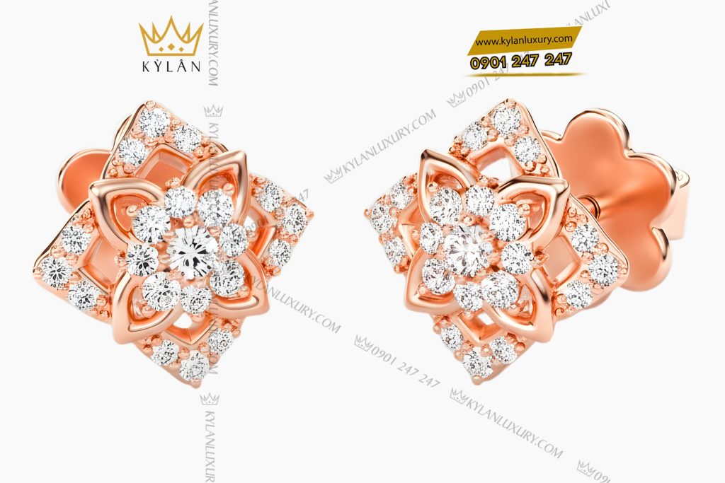 Bông tai vàng hồng Au750 đính kim cương