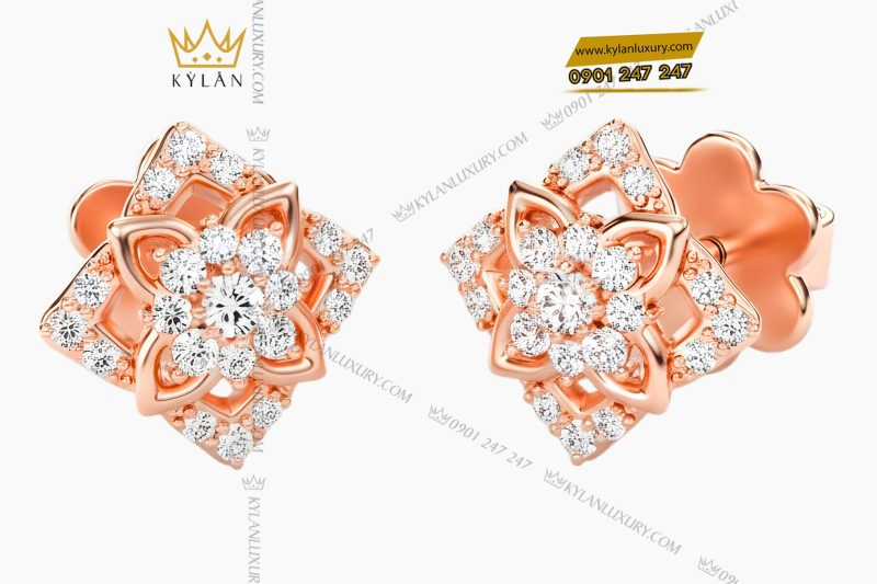 Bông tai vàng hồng Au750 đính kim cương