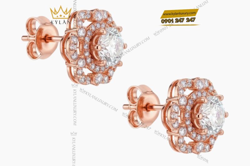 Bông tai vàng hồng Au750 đính kim cương