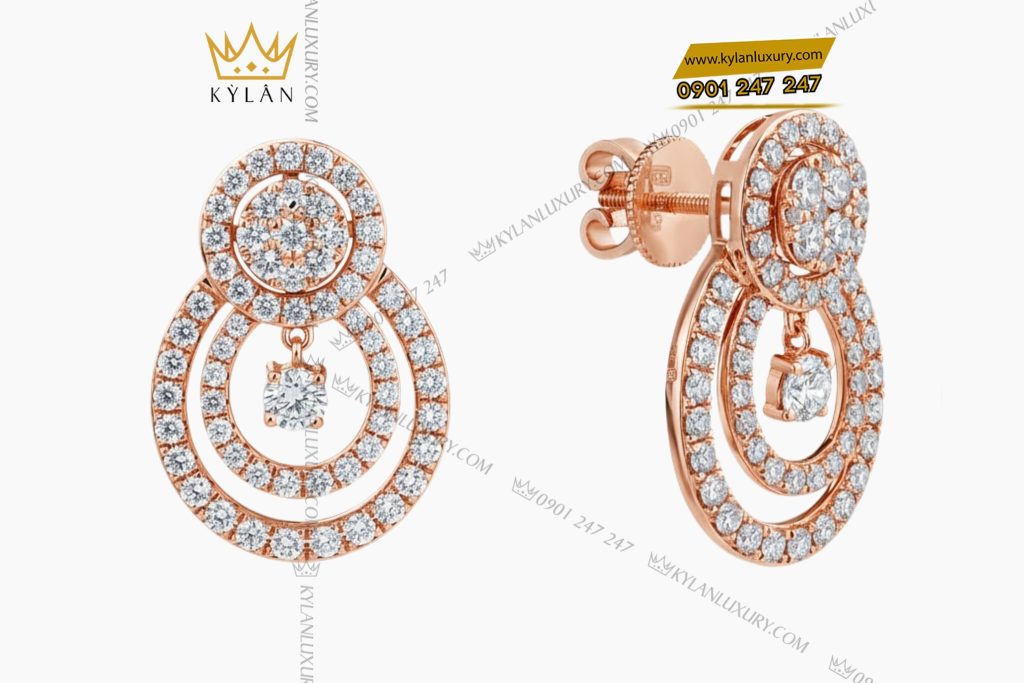 Kỳ Lân Luxury Bong tai vang hong Au750 dinh kim cuong 4 1 Bông tai vàng hồng Au750 đính kim cương