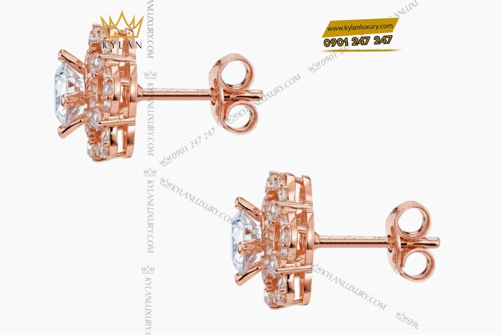 Kỳ Lân Luxury Bong tai vang hong Au750 dinh kim cuong 4 Bông tai vàng hồng Au750 đính kim cương