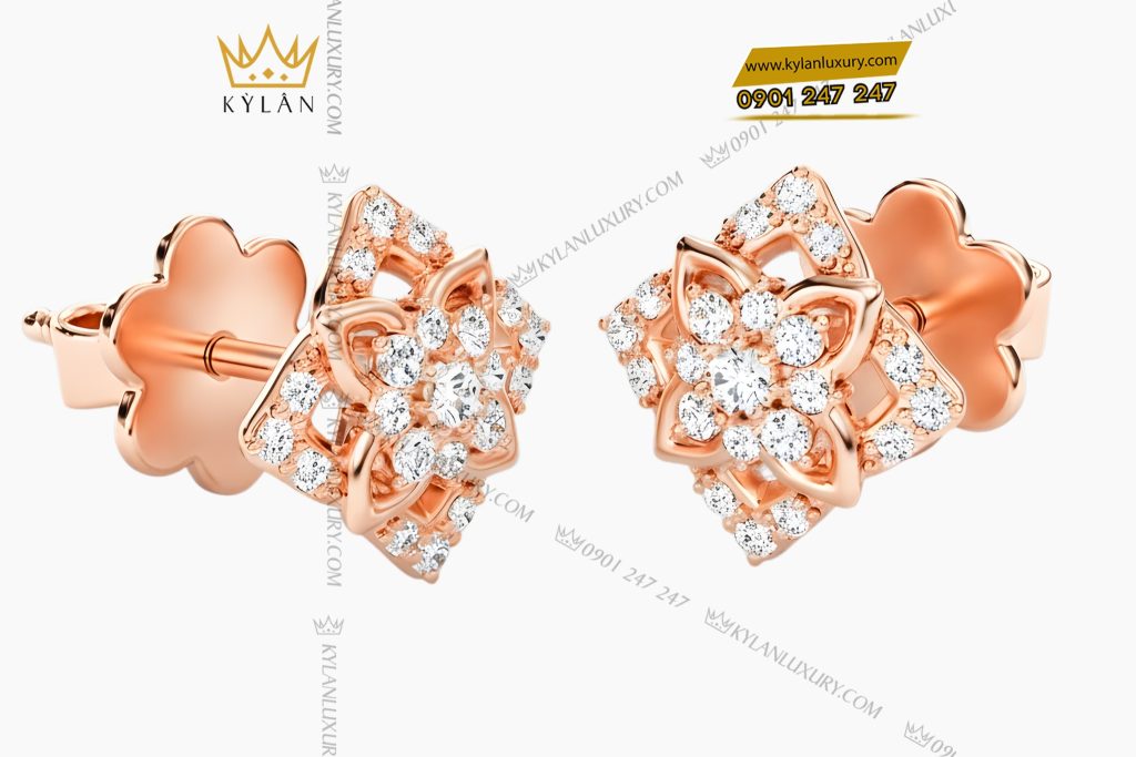 Bông tai vàng hồng Au750 đính kim cương