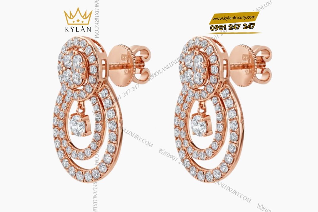 Kỳ Lân Luxury Bong tai vang hong Au750 dinh kim cuong 5 1 Bông tai vàng hồng Au750 đính kim cương