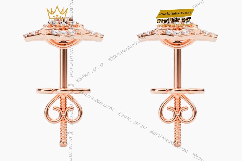 Bông tai vàng hồng Au750 đính kim cương