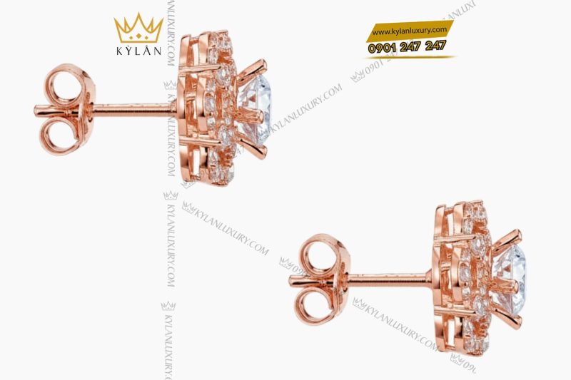 Bông tai vàng hồng Au750 đính kim cương