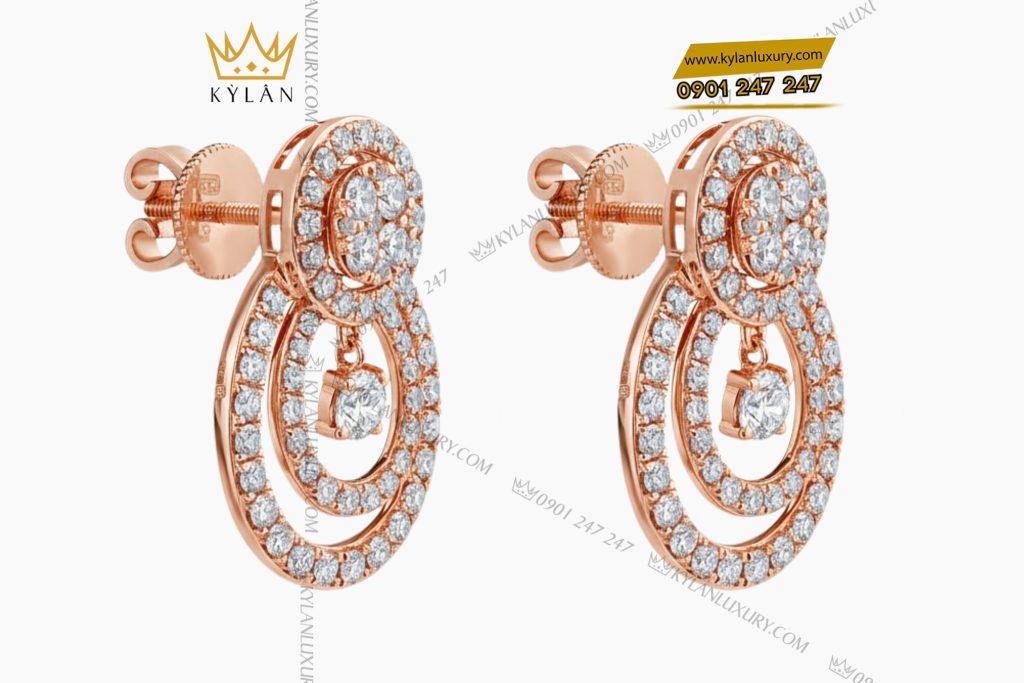 Bông tai vàng hồng Au750 đính kim cương