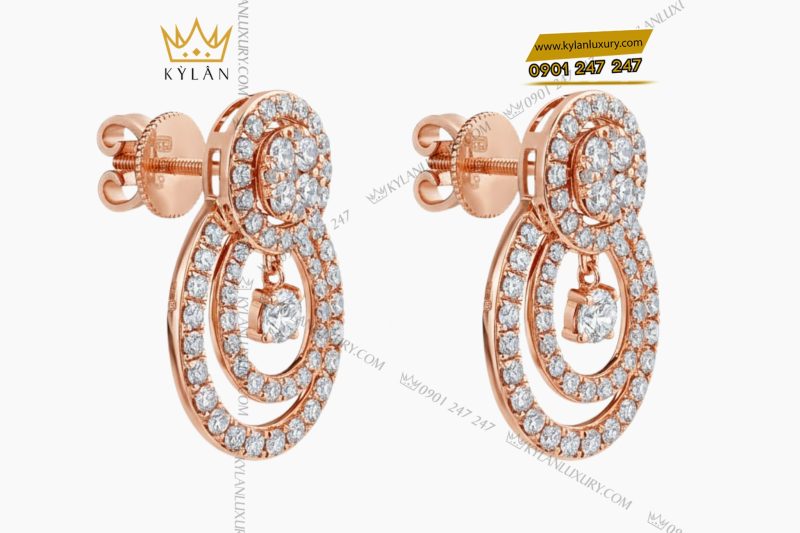 Bông tai vàng hồng Au750 đính kim cương