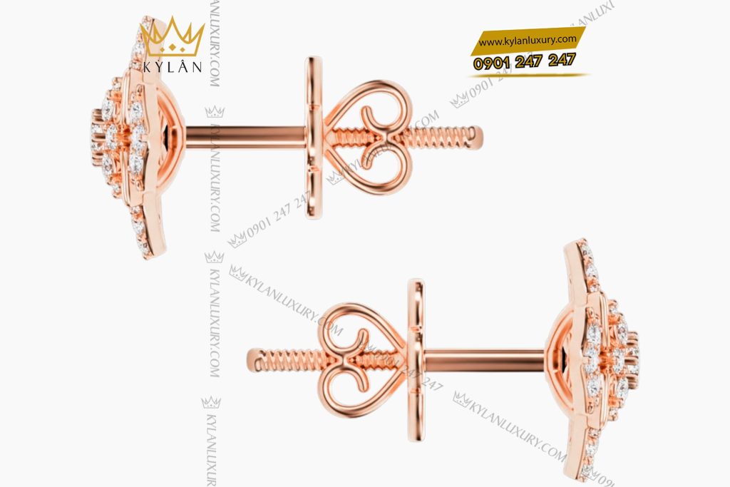 Kỳ Lân Luxury Bong tai vang hong Au750 dinh kim cuong 6 2 Bông tai vàng hồng Au750 đính kim cương