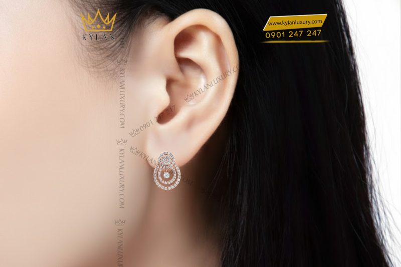 Bông tai vàng hồng Au750 đính kim cương