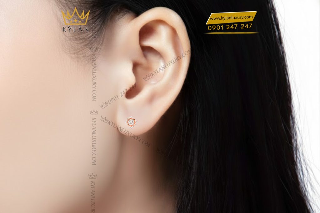 Bông tai vàng hồng Au750 đính kim cương