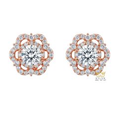 Bông tai vàng hồng Au750 đính kim cương