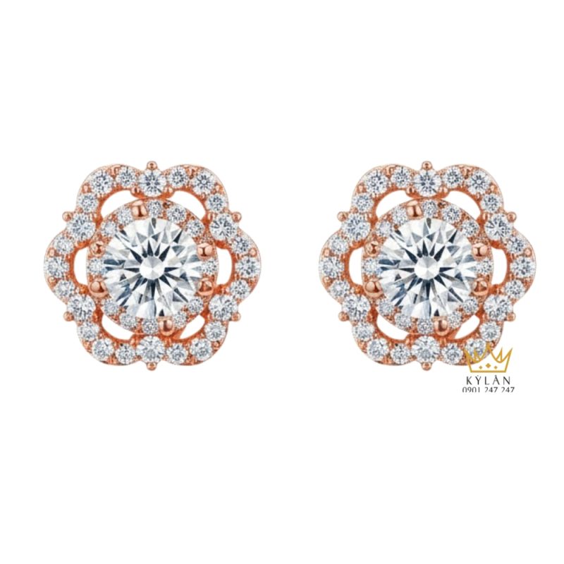 Bông tai vàng hồng Au750 đính kim cương
