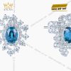 Bông tai vàng trắng Au750 đính kim cương và đá Topaz