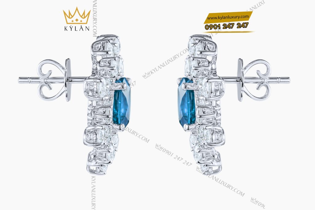 Bông tai vàng trắng Au750 đính kim cương và đá Topaz