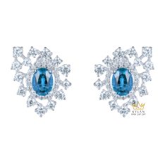 Bông tai vàng trắng Au750 đính kim cương và đá Topaz