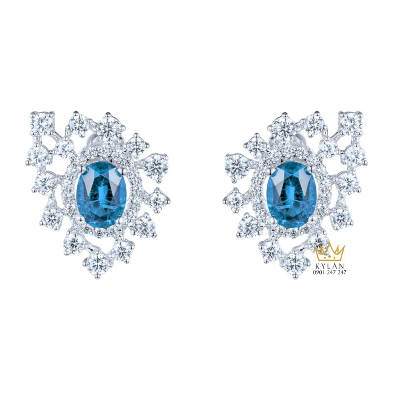 Bông tai vàng trắng Au750 đính kim cương và đá Topaz