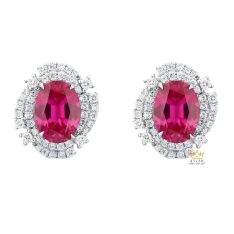 Bông tai vàng trắng Au750 đính kim cương và ruby hồng