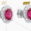 Bông tai vàng trắng Au750 đính kim cương và ruby hồng