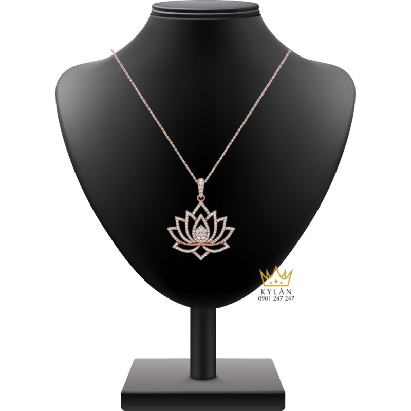 Dây chuyền Hoa Sen vàng hồng Au750 đính kim cương