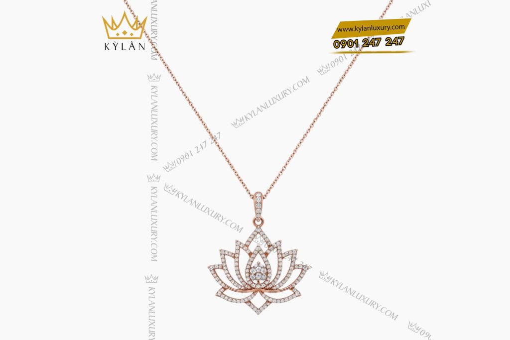 Dây chuyền Hoa Sen vàng hồng Au750 đính kim cương