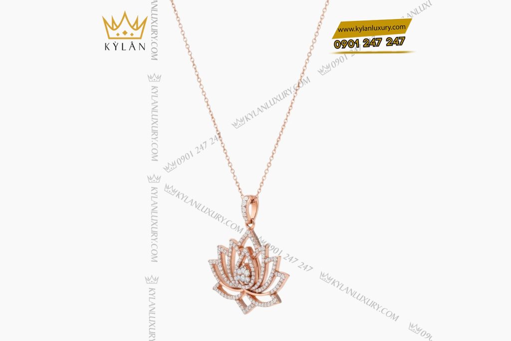 Dây chuyền Hoa Sen vàng hồng Au750 đính kim cương