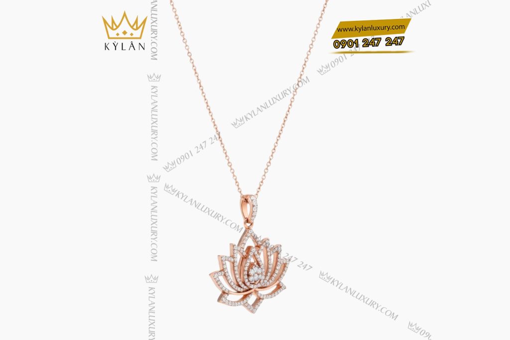 Dây chuyền Hoa Sen vàng hồng Au750 đính kim cương