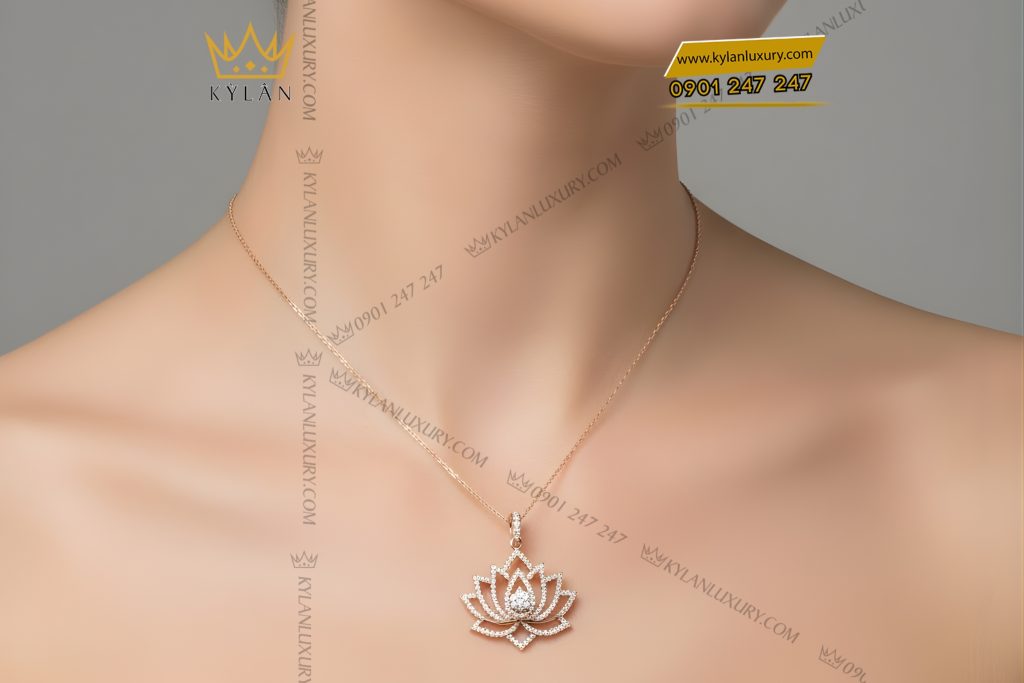 Dây chuyền Hoa Sen vàng hồng Au750 đính kim cương