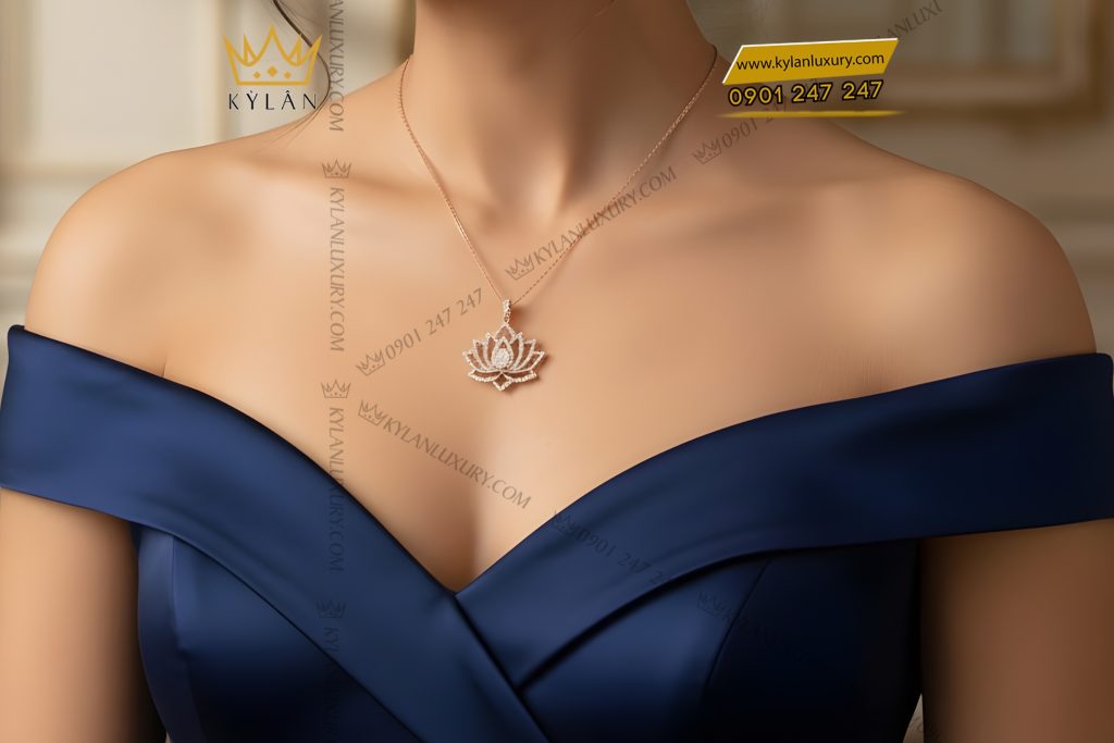 Dây chuyền Hoa Sen vàng hồng Au750 đính kim cương