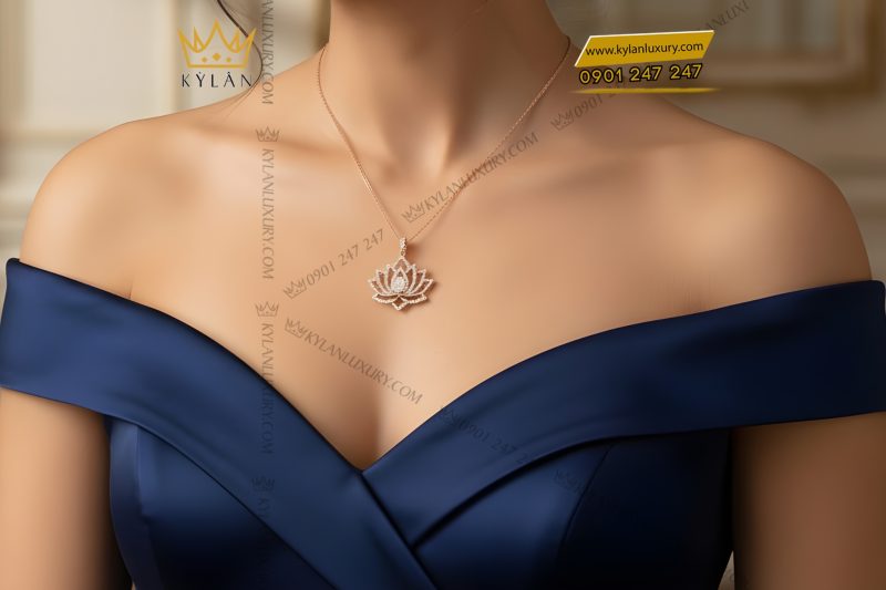 Dây chuyền Hoa Sen vàng hồng Au750 đính kim cương