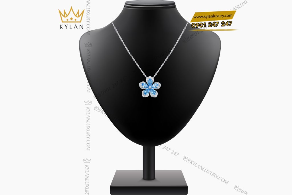 Dây chuyền bông hoa 5 cánh đính kim cương và đá topaz