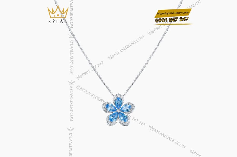 Dây chuyền bông hoa 5 cánh đính kim cương và đá topaz