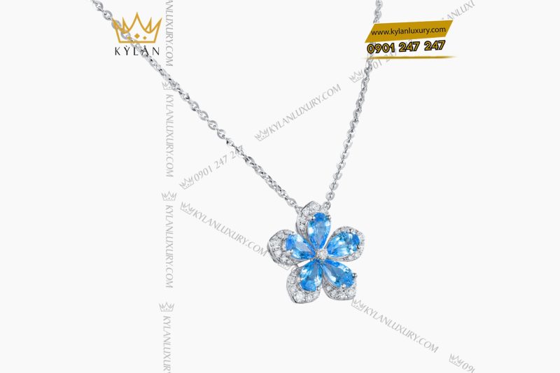Dây chuyền bông hoa 5 cánh đính kim cương và đá topaz