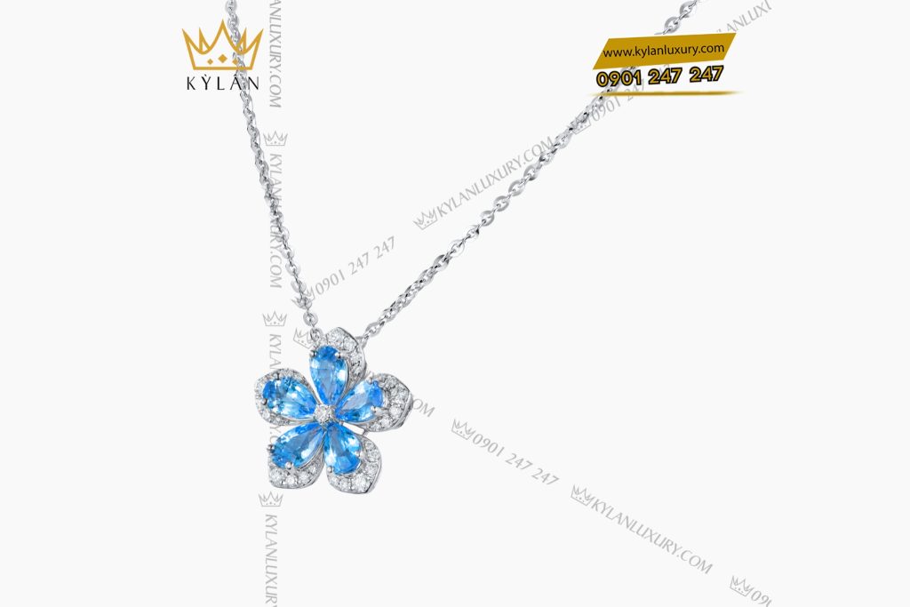 Kỳ Lân Luxury Day chuyen bong hoa 5 canh dinh kim cuong va da topaz 5 Dây chuyền bông hoa 5 cánh đính kim cương và đá topaz