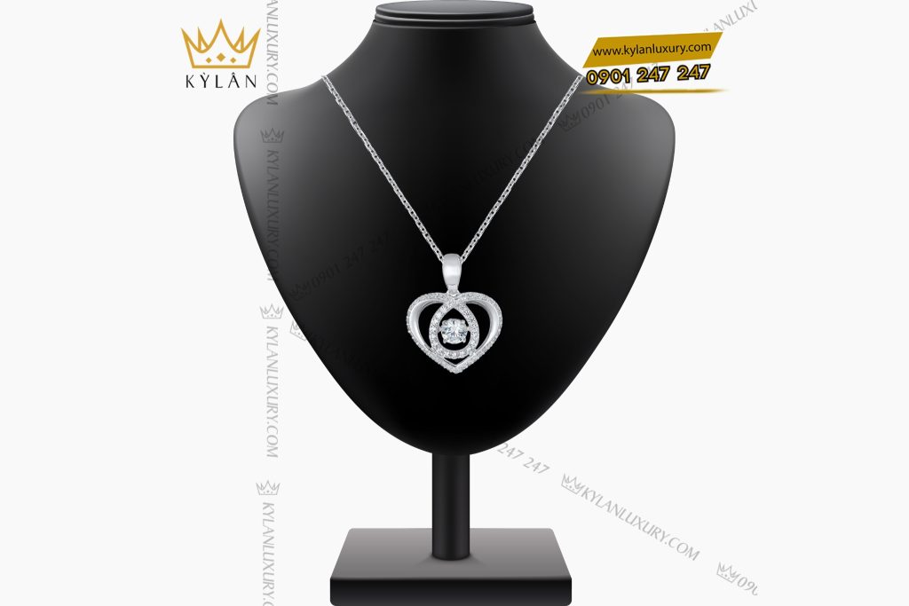 Kỳ Lân Luxury Day chuyen trai tim vang trang Au750 dinh kim cuong 1 Mặt dây chuyền trái tim vàng trắng Au750 đính kim cương