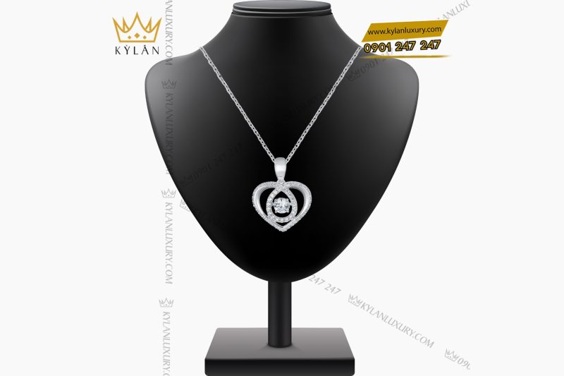 Mặt dây chuyền trái tim vàng trắng Au750 đính kim cương