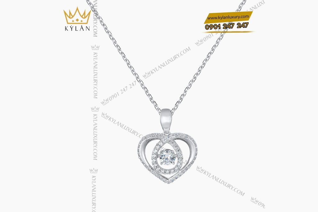 Mặt dây chuyền trái tim vàng trắng Au750 đính kim cương