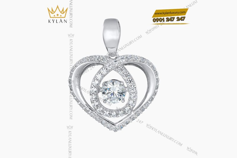 Mặt dây chuyền trái tim vàng trắng Au750 đính kim cương