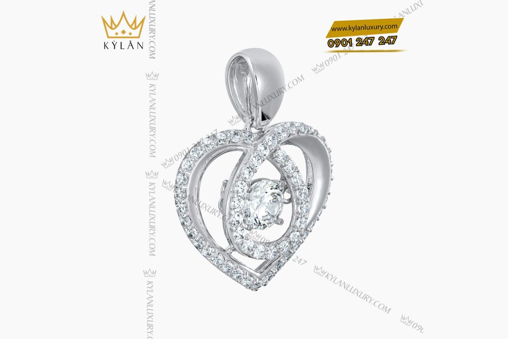 Mặt dây chuyền trái tim vàng trắng Au750 đính kim cương
