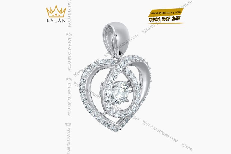 Mặt dây chuyền trái tim vàng trắng Au750 đính kim cương