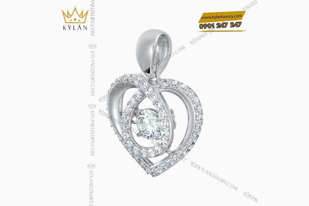 Kỳ Lân Luxury Day chuyen trai tim vang trang Au750 dinh kim cuong 5 Mặt dây chuyền trái tim vàng trắng Au750 đính kim cương