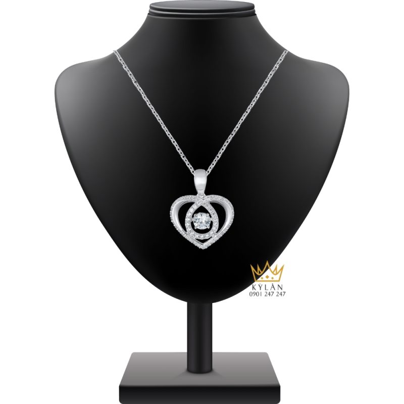 Mặt dây chuyền trái tim vàng trắng Au750 đính kim cương